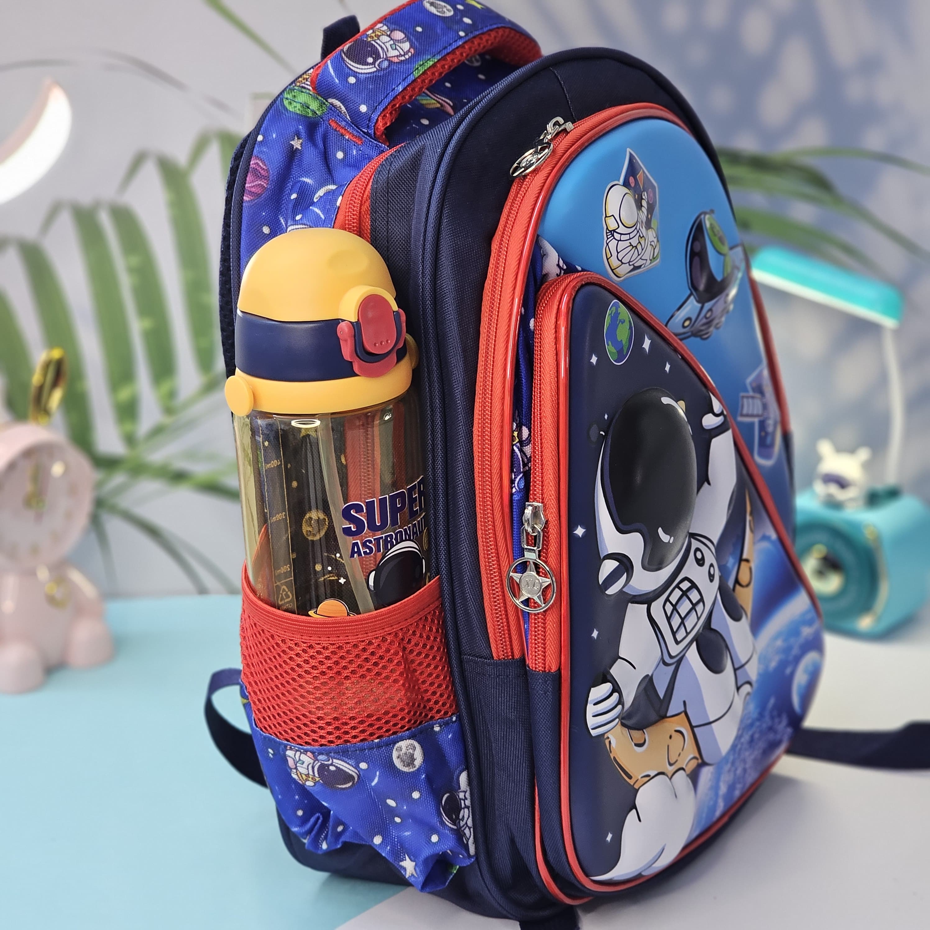 Front view of an Usmile Toys superhero backpack for kids, displaying detailed illustrations of Iron Man and other Avengers characters, suitable for school or travel." www.usmile.toys